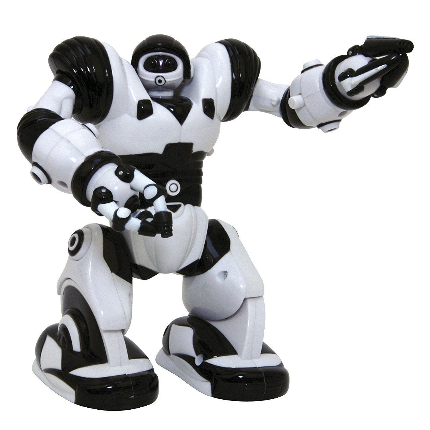 The Robosapien. It’s a robot made of mostly white plastic that has a humanoid form.